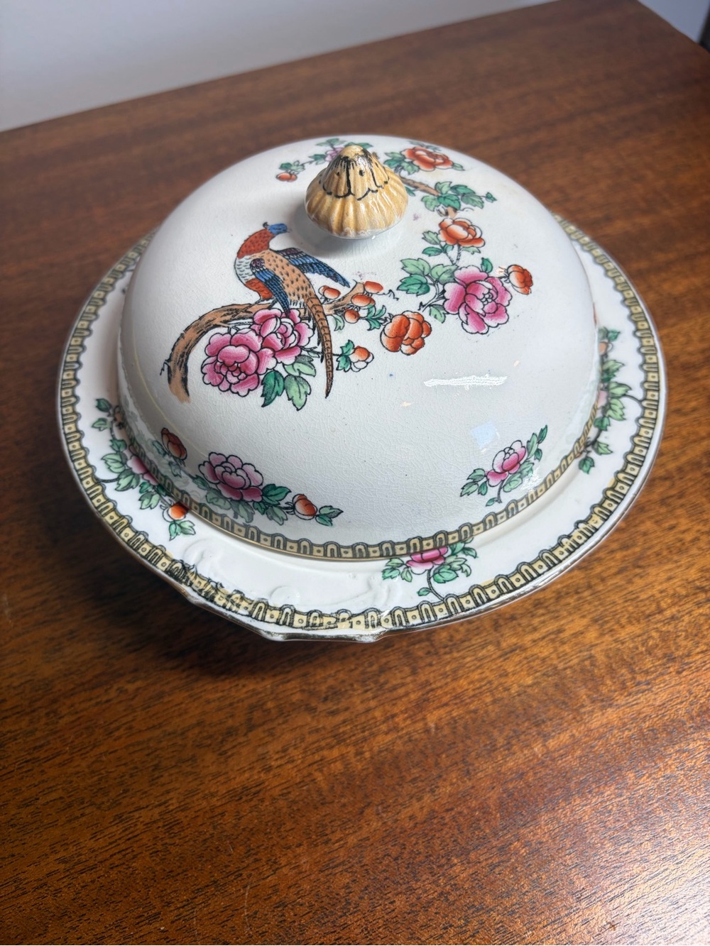 Antique Whieldon Ware Pheasant Covered Dish F. Winkle & Co. England c. 1910s